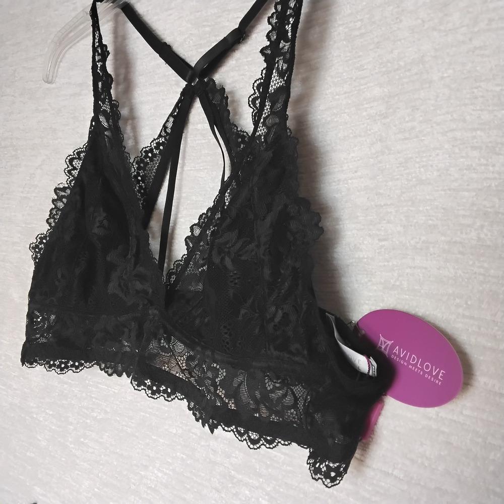AVIDLOVE Large Black Lace Bralette Racerback Wireless